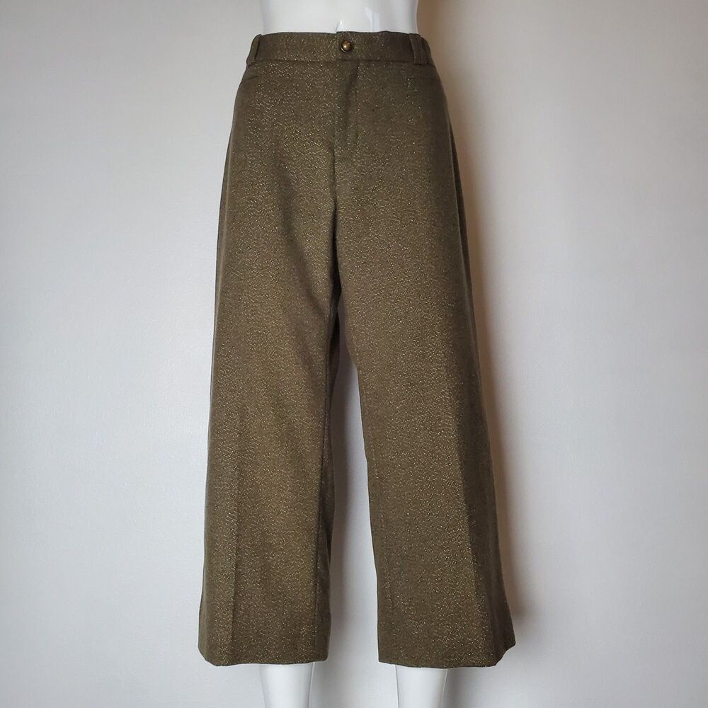 Banana Republic Logan Green Gold Wool Wide Leg Cropped Trousers
